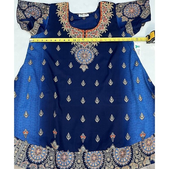 Lapogee India Blue Gold Polyester Dress New With Tags Women Size XL - Picture 12 of 16